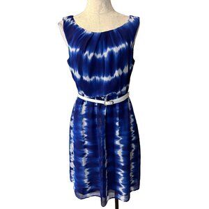 Connected Dress 10 Cobalt Blue White Belt Stretch Career Church Washable Summer